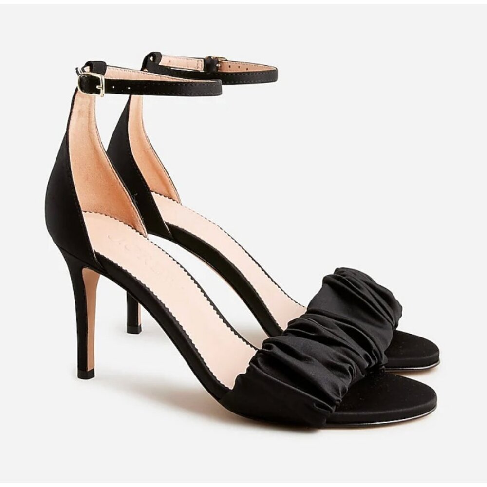 J. Crew Black Satin Ruched Ankle-gf Strap Heels